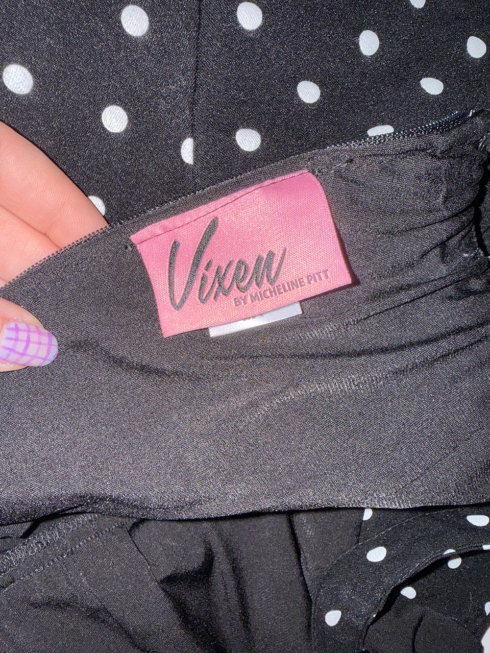 Vixen by Micheline Pitt Black and White Polka Dot Midi Dress - Picture 4 of 4